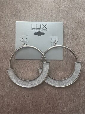 Silver Glitter Hoop Earrings — Sparkling Circle Drop